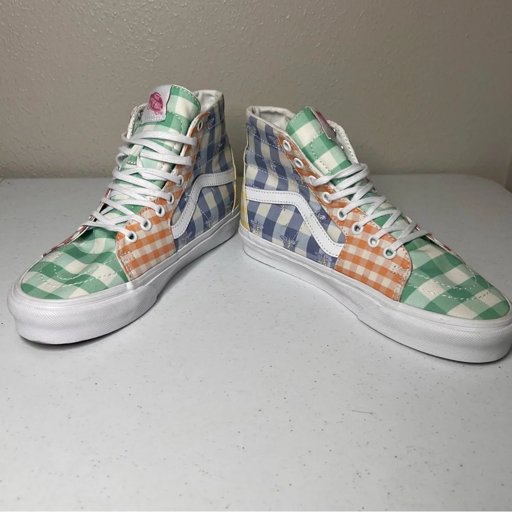 VANS Sneakers Gingham Plaid Colorblock Sk-8 Hi Shoes Embroidery Women's Size 8.5 - Picture 8 of 10
